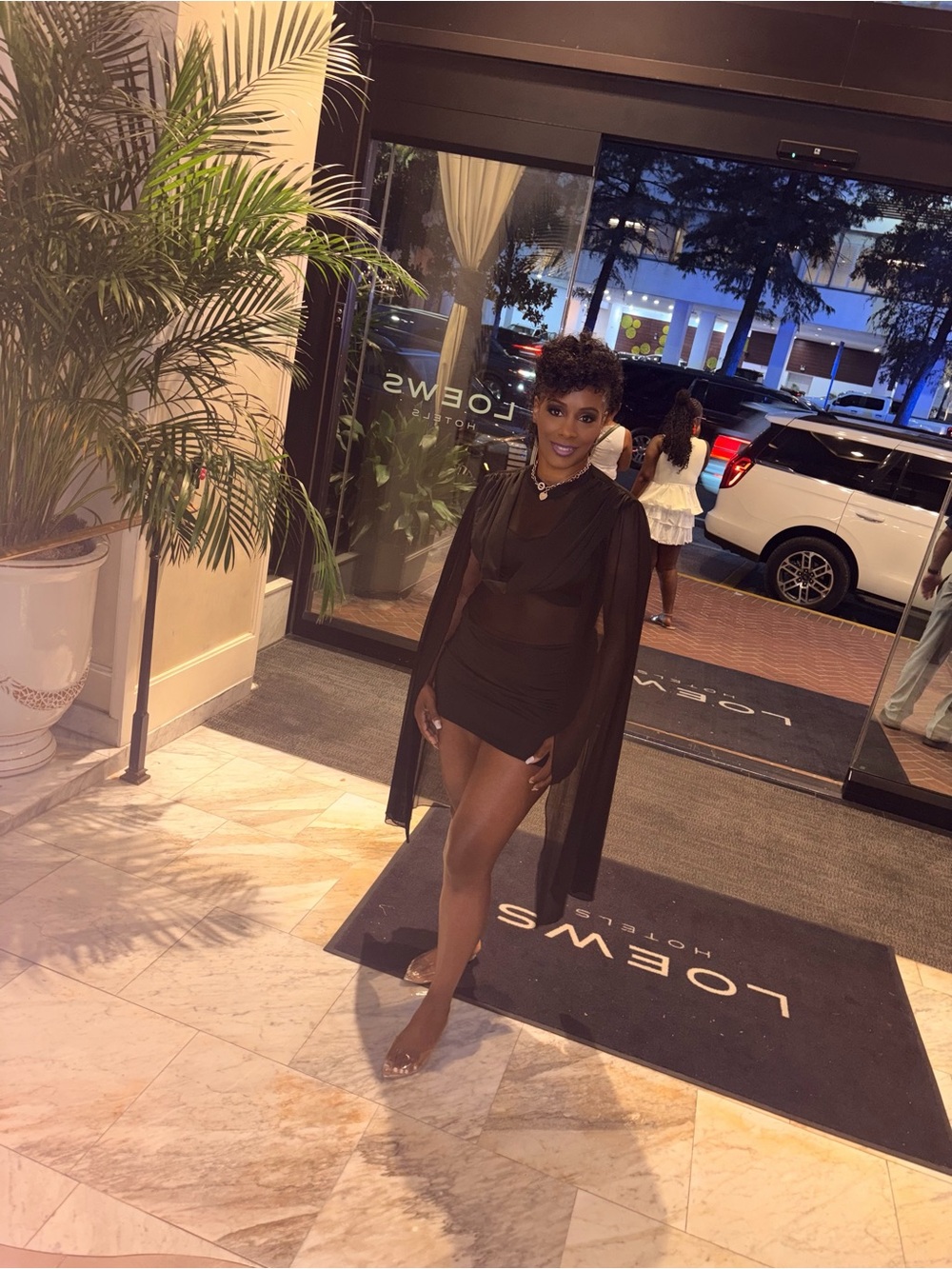 Sheer Black Draped Cape Mini Dress - Picture 4 of 5